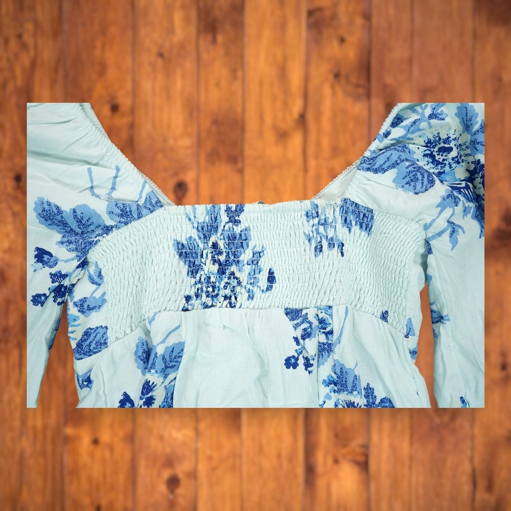 Free People‎ Francesca Mini Dress Floral Pattern Medium Balloon Sleeves EUC - Picture 10 of 12